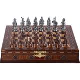 GiftHome Büyük Boy Metal Osmanlı Bizans Satranç Takımı Antik ve El Yapımı Masif Ahşap Sandıklı Satranç Tahtası(38X38X6,5 cm.)