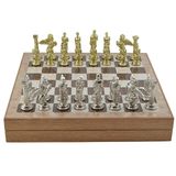 GiftHome Büyük Boy Metal Pegasus 36x36x6 cm Satranç Takımı Parlak ve Rustik Desenli Sandıklı MDF Tahtası