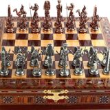 GiftHome Metal MISIR Satranç Takımı Antik ve El Yapımı Masif Ahşap Sandıklı Satranç Tahtası(38X38X6,5 cm.)