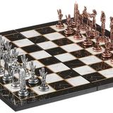 GiftHome Metal Mısır Satranç Takımı Antik ve Katlanır Mermer Desenli Tahta