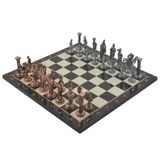 Gifthome Metal Satranç Takımı Büyük İngiliz Antik Taş ve Ceviz Desenli Satranç Tahtası