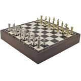GiftHome Orta Boy Metal İNGİLİZ Satranç Takımı Parlak ve Ceviz Desenli Sandıklı MDF Tahtası(36X36X6 cm.)