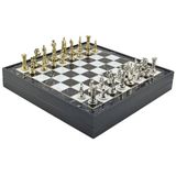 Gifthome Orta Boy Metal Ingiliz Satranç Takımı Parlak ve Mermer Desenli Sandıklı Mdf TAHTASI(36X36X6 Cm.)