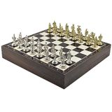 GiftHome Orta Boy Metal İSPANYOL Satranç Takımı Parlak ve Ceviz Desenli Sandıklı MDF Tahtası(36X36X6 cm.)