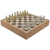 GiftHome Orta Boy Metal İSPANYOL Satranç Takımı Parlak ve Rustik Desenli Sandıklı MDF Tahtası(36X36X6 cm.)