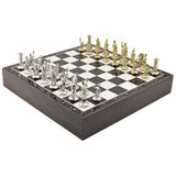 GiftHome Orta Boy Metal ROMA İMPARATORLUĞU Satranç Takımı Parlak ve Ceviz Desenli Sandıklı MDF Tahtası(36X36X6 cm.)