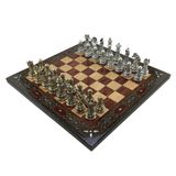 GiftHome Premium Battal Boy Metal İŞLEMELİ KLASİK Satranç Takımı ve El Yapımı Düz Masif Ahşap Satranç Tahtası