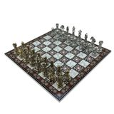 GiftHome Premium Battal Boy Metal İŞLEMELİ KLASİK Satranç Takımı ve Katlanır Sedef Desenli MDF Satranç Tahtası (43X43 c
