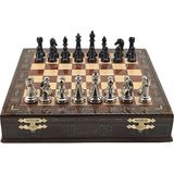 GiftHome Premium Black Metal Klasik Satranç Takımı ve El İmali Masif Ahşap Sandıklı (Gül) Tahtası (38X38X6 cm.)