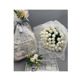 gifthomeshop İsteme Çiçeği Ve Çikolatası 3'lü Set - Beyaz Lale Buketi, Silver Çikolata Kutusu Ve Ikramlık
