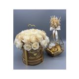 gifthomeshop Kız İsteme Çiçeği ve Çikolatası Krem Gül Buketi ve Piramit Çikolata Kutusu