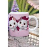 giftkonsept 3D Görünüm Çift Kediler Sevgili Özel Gün Hediye No:4 3D Tasarım Görünümlü Baskılı Kupa Bardak Mug, QBM2456