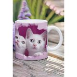 giftkonsept 3D Görünüm Çift Kediler Sevgili Özel Gün Hediye No:5 3D Tasarım Görünümlü Baskılı Kupa Bardak Mug, QBM2456