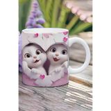 giftkonsept 3D Görünüm Çift Kediler Sevgili Özel Gün Hediye No:7 3D Tasarım Görünümlü Baskılı Kupa Bardak Mug, QBM2456