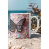 giftkonsept 3D Görünümlü Kelebek Ve Çiçek Desenli Baskılı Kupa Bardak, QBM2295