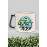 giftkonsept Allergic to stupidity, break out in sarcasm Komik Doğum Günü Hediye Siyah Kulplu Kupa Bardak, QBT5158