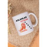 giftkonsept Aslanlar Eylülde Doğar Yazı Baskılı Doğum Günü Hediyelik Eğlenceli Beyaz Kupa Bardak, QBM5957