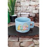 giftkonsept Aunt Retro Baskılı Vintage Tarz Hala Teyze Kare Kulplu Fincan Mavi Kupa Bardak, QBNF5847