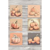 giftkonsept Balkabağı Çizimleri No:2 Baskılı 6'lı Set Dekoratif Ahşap Kare Bardak Altlığı, QBBA1159