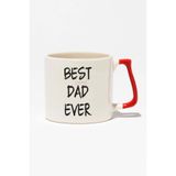 giftkonsept Best Dad Ever Babalar Günü Doğum Günü Baba Hediye Baskılı Kırmızı Kulplu Modern Seramik Kupa, QBLK1249