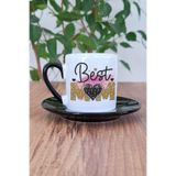 giftkonsept Best Mom No:2 Baskılı Anneler Günü Hediyelik Siyah Porselen Türk Kahvesi Fincanı, QBTK5023
