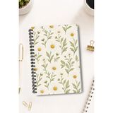 giftkonsept Beyaz Papatya ve Yeşillik Botanik Tasarım 50 Yaprak 100 Sayfa Sprialli Defter - Renkli - A5 - Kareli