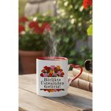 giftkonsept Birlikte Üstesinden Geliriz Baskılı Sevgili, Eş, Karı Kocaya Hediyelik Kırmızı Kalp Kulplu Kupa, QBM5970