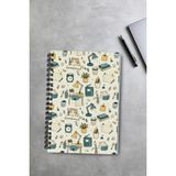giftkonsept Çalışma Masası ve Sevimli Kedi Temalı 50 Yaprak 100 Sayfa Sprialli Defter - Renkli - A4 - Çizgisiz