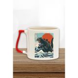giftkonsept Catzilla Baskılı Japon Sevimli Kedi Anime Manga Doğum Günü Hediye Kırmızı Kulplu Kupa Bardak, QBT5268