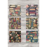 giftkonsept Çiçek ve Kitaplar No:1 Baskılı 6'lı Set Dekoratif Ahşap Kare Bardak Altlığı, QBBA1071