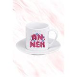 giftkonsept Çiçeklerle Bezeli Annem Baskılı Anneler Gününe Özel Hediyelik Beyaz Porselen Türk Kahvesi Fincanı, QBTK2606