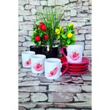 giftkonsept Çilek Temalı Baskılı Kırmızı 4'lü Porselen Türk Kahvesi Fincan Takımı, QBTK5831