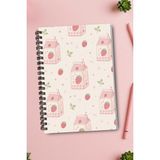 giftkonsept Çilekli Süt ve Kalp Motifli 50 Yaprak 100 Sayfa Sprialli Defter - Renkli - A4 - Çizgisiz