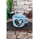 giftkonsept Dog Paw Heart Baskılı Köpek Pati Kalp Köpeksever Aşkı Kare Kulplu Fincan Mavi Kupa Bardak, QBNF5794