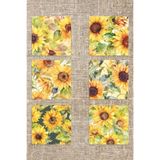 giftkonsept Doğa Temalı Ayçiçekleri Baskılı 6'lı Set Dekoratif Ahşap Kare Bardak Altlığı, QBBA1007
