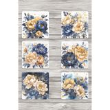 giftkonsept Doğa Temalı Yaz Çiçekleri Baskılı 6'lı Set Dekoratif Ahşap Kare Bardak Altlığı, QBBA1014