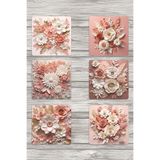 giftkonsept Doğal Çiçekler Temalı No:4 Hediyelik Baskılı 6'lı Set Dekoratif Ahşap Kare Bardak Altlığı, QBBA1021