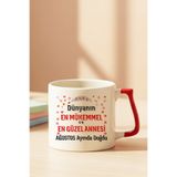 giftkonsept Dünyanın En Mükemmel Annesi Ağustosta Doğdu Baskılı Doğum Günü Hediyelik Sarı/Kırmızı Kulplu Kupa