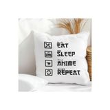giftkonsept Eat Sleep Anime Repeat Anime Baskılı Elyaf Dolgulu Hediyelik Yastık 28x28 cm, QBY1037