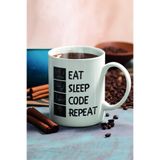 giftkonsept Eat Sleep Code Repeat Baskılı Yazılımcı Mühendis Hediyelik Eğlenceli Kupa Bardak, Beyaz-MODEL-5