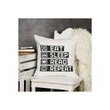 giftkonsept Eat Sleep Read Repeat Baskılı Elyaf Dolgulu Hediyelik Yastık 28x28 cm, QBY1061