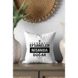 giftkonsept Efsaneler Nisanda Doğar Yıldız Baskılı Doğum Günü Hediyelik Elyaf Saten Dekoratif Mini Yastık, QBY8260