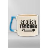 giftkonsept English Teacher Klasik Baskılı İngilizce Öğretmeni Doğum Günü Hediye Mavi Kulplu Kupa Bardak, QBT5319