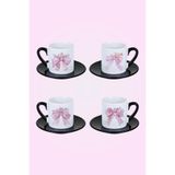 giftkonsept Fiyonk ve Çiçekler Baskılı Kırmızı 4'lü Porselen Türk Kahvesi Fincan Takımı, QBTK5835