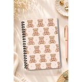 giftkonsept Fiyonklu Sevimli Ayıcık Desenli Pastel 50 Yaprak 100 Sayfa Sprialli Defter - Renkli - A4 - Çizgisiz