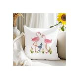 giftkonsept Flamingo Bahçesi Baskılı Hediyelik Elyaf Saten Dekoratif Yastık 28x28 cm, QBY1364
