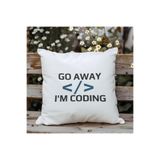 giftkonsept Go Away I'm Coding Baskılı Yazılımcı Hediyelik Elyaf Dolgulu Dekoratif Yastık 28x28 cm, QBY1102