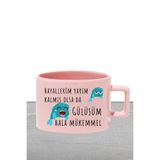 giftkonsept Gülüşüm Hâlâ Mükemmel Baskılı Eğlenceli Hediyelik Pastel Renkli Dikdörtgen Kulplu Fincan, Pembe