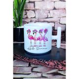 giftkonsept Hello Summer Pembe Flamingolar Baskılı T Kulplu Latte Fincanı Kupa Bardak, T-L2341