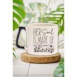 giftkonsept "Her Soul is made of wildflower" Yaban Çiçeği Ruhu Doğum Günü Hediye Siyah Kulplu Kupa Bardak, QBT5163